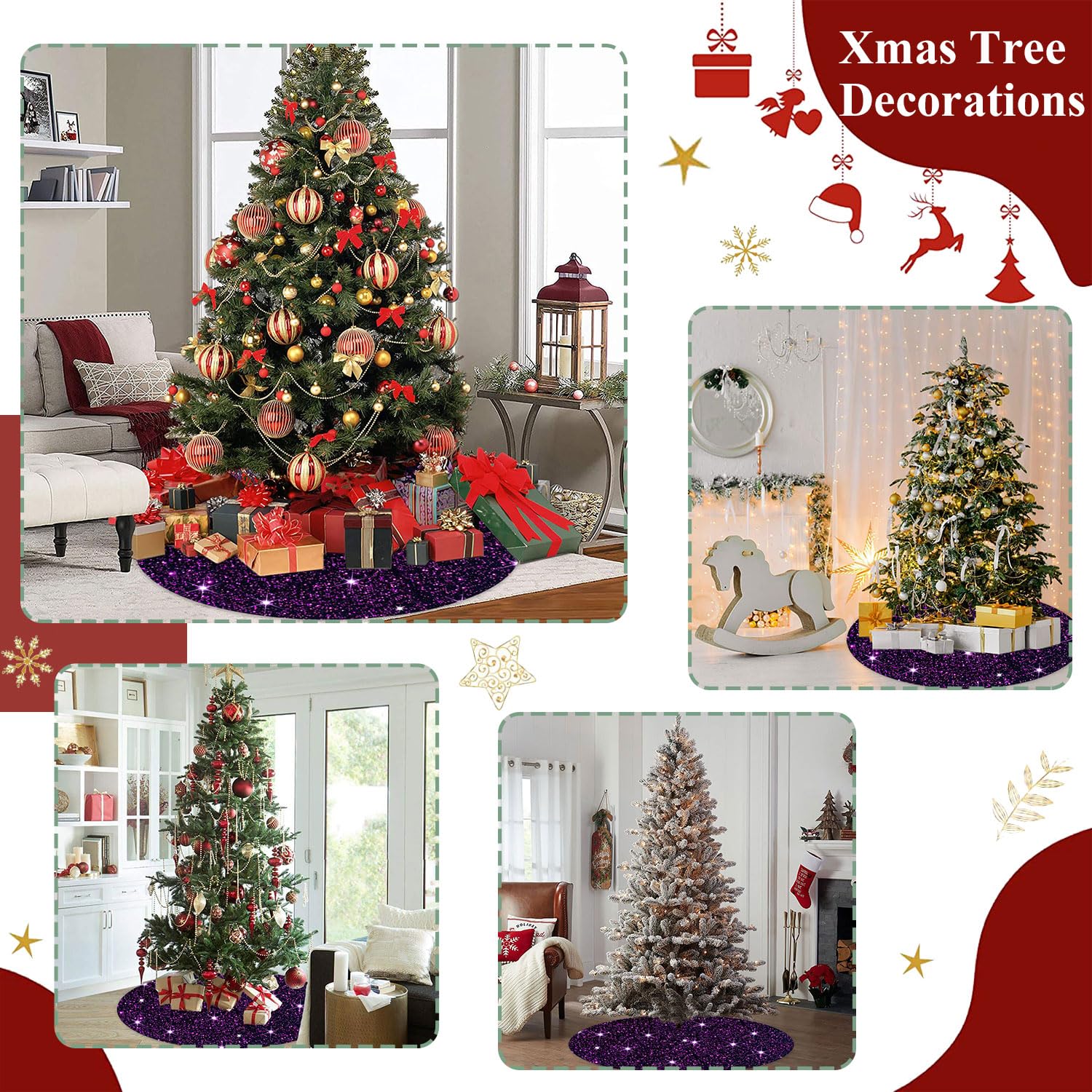 Foto 7 pulgar | Falda Para Árbol de Navidad Fuhsy Con Lentejuelas 122 cm Terciopelo Morado - Venta Internacional