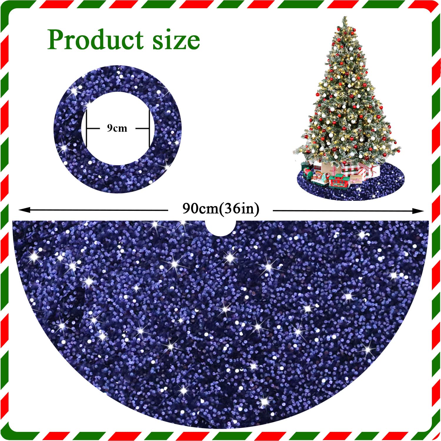 Foto 5 pulgar | Falda Para Árbol De Navidad Fanproms, Azul Marino, 91 Cm, Lentejuelas Brillantes - Venta Internacional.