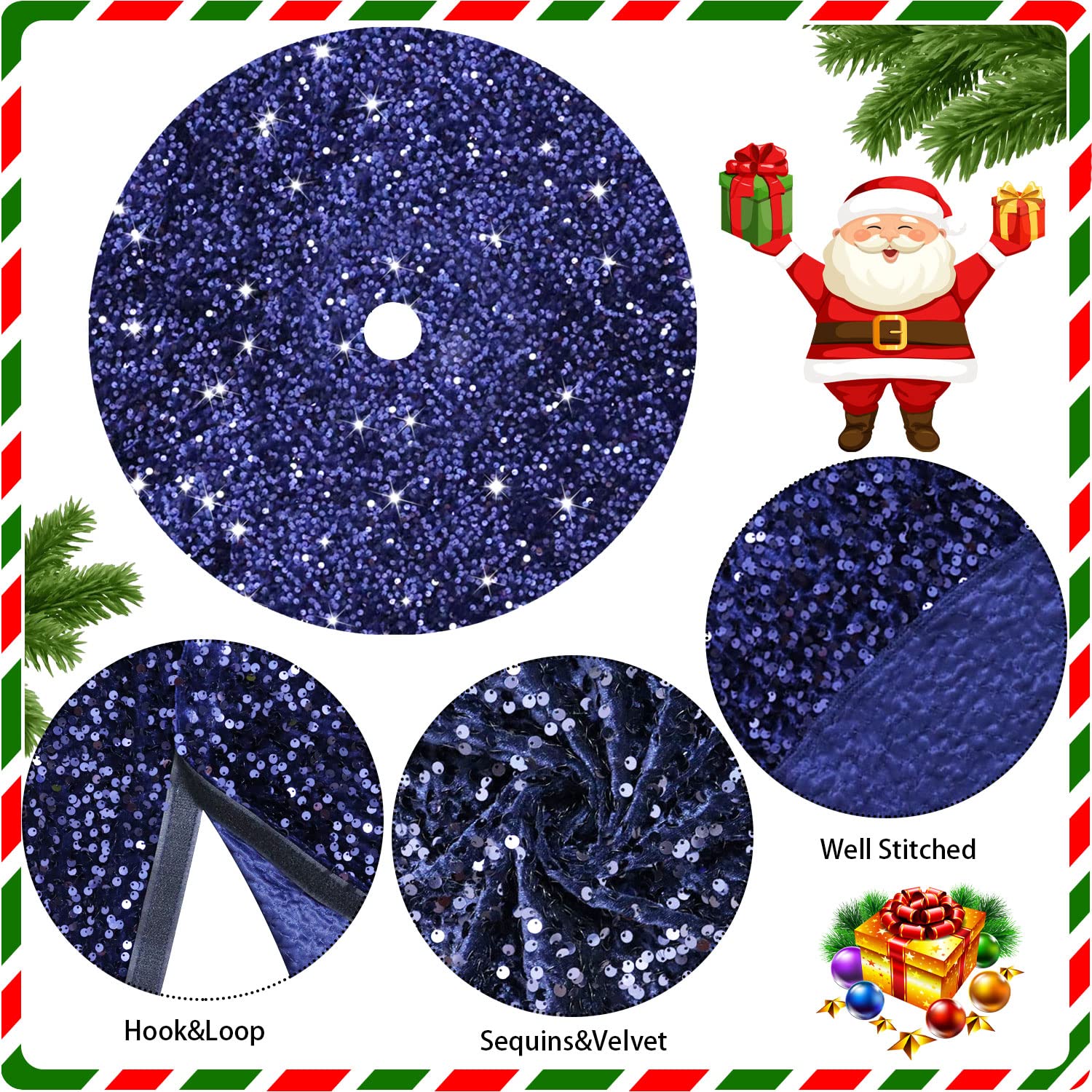 Foto 6 pulgar | Falda Para Árbol De Navidad Fanproms, Azul Marino, 91 Cm, Lentejuelas Brillantes - Venta Internacional.