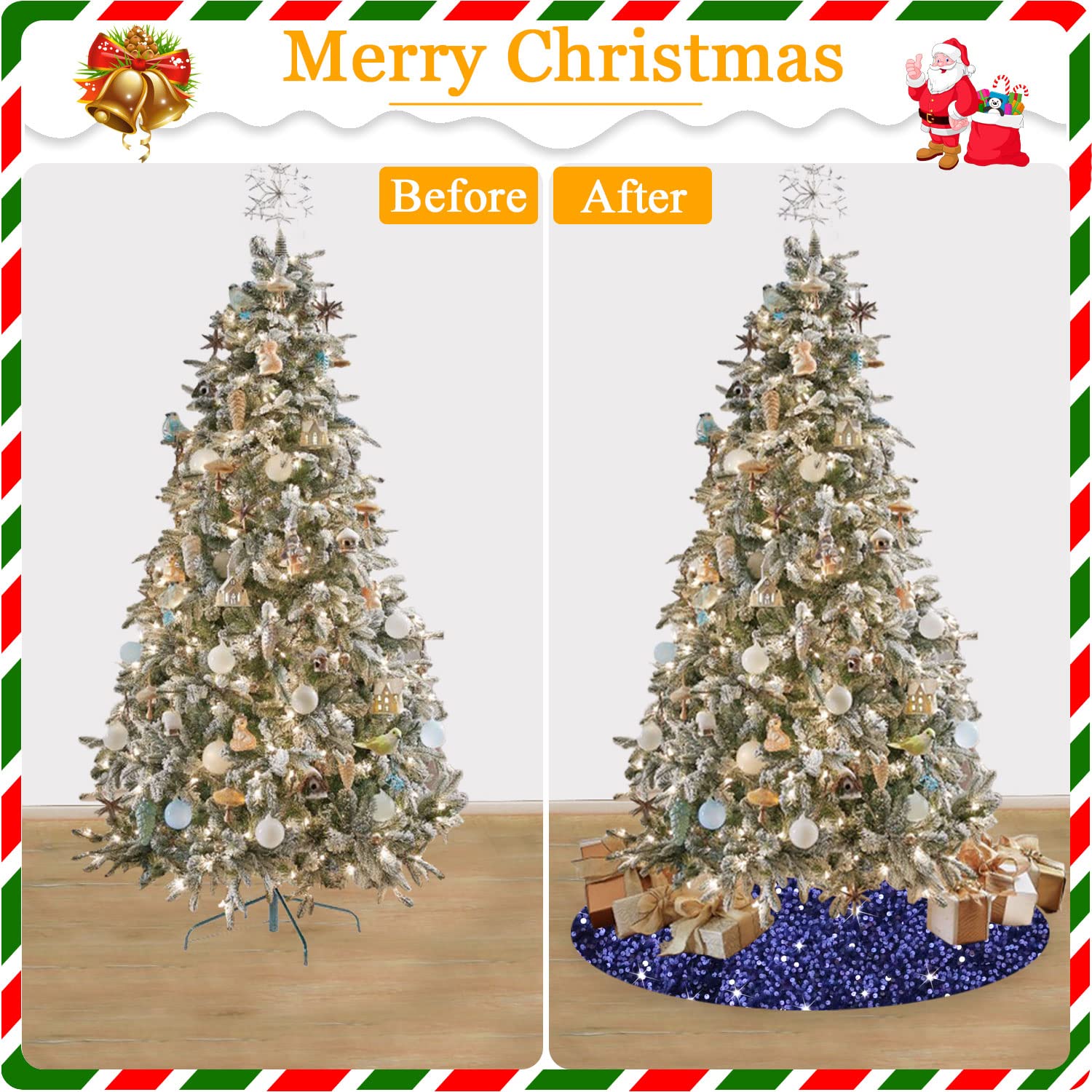 Foto 6 | Falda Para Árbol De Navidad Fanproms, Azul Marino, 91 Cm, Lentejuelas Brillantes - Venta Internacional.