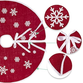 Foto 4 | Faldón De Arpillera Macting Rojo De 75 Cm De Diámetro Con Copo De Nieve - Venta Internacional.