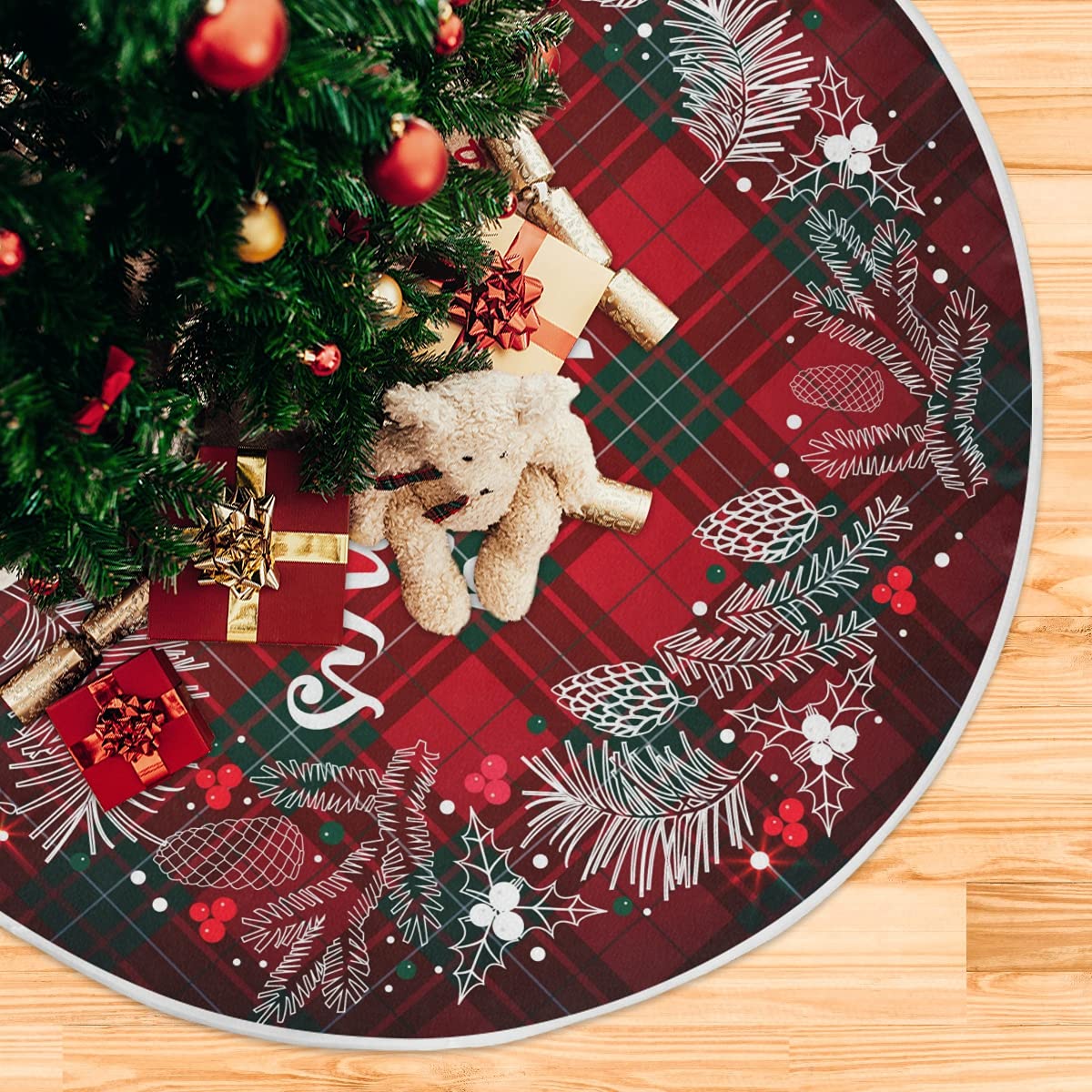 Foto 5 | Falda De Árbol De Navidad Wamika Merry Christmas Red Buffalo Plai - Venta Internacional.