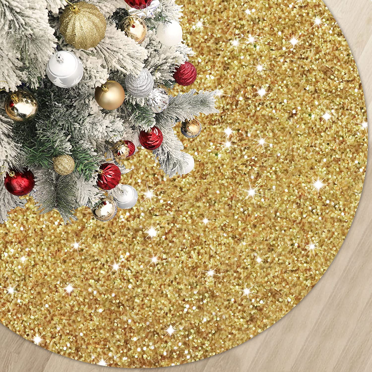 Falda Para Árbol De Navidad Modfuns, Lentejuelas Doradas, 36 Cm De Diámetro - Venta Internacional. $591