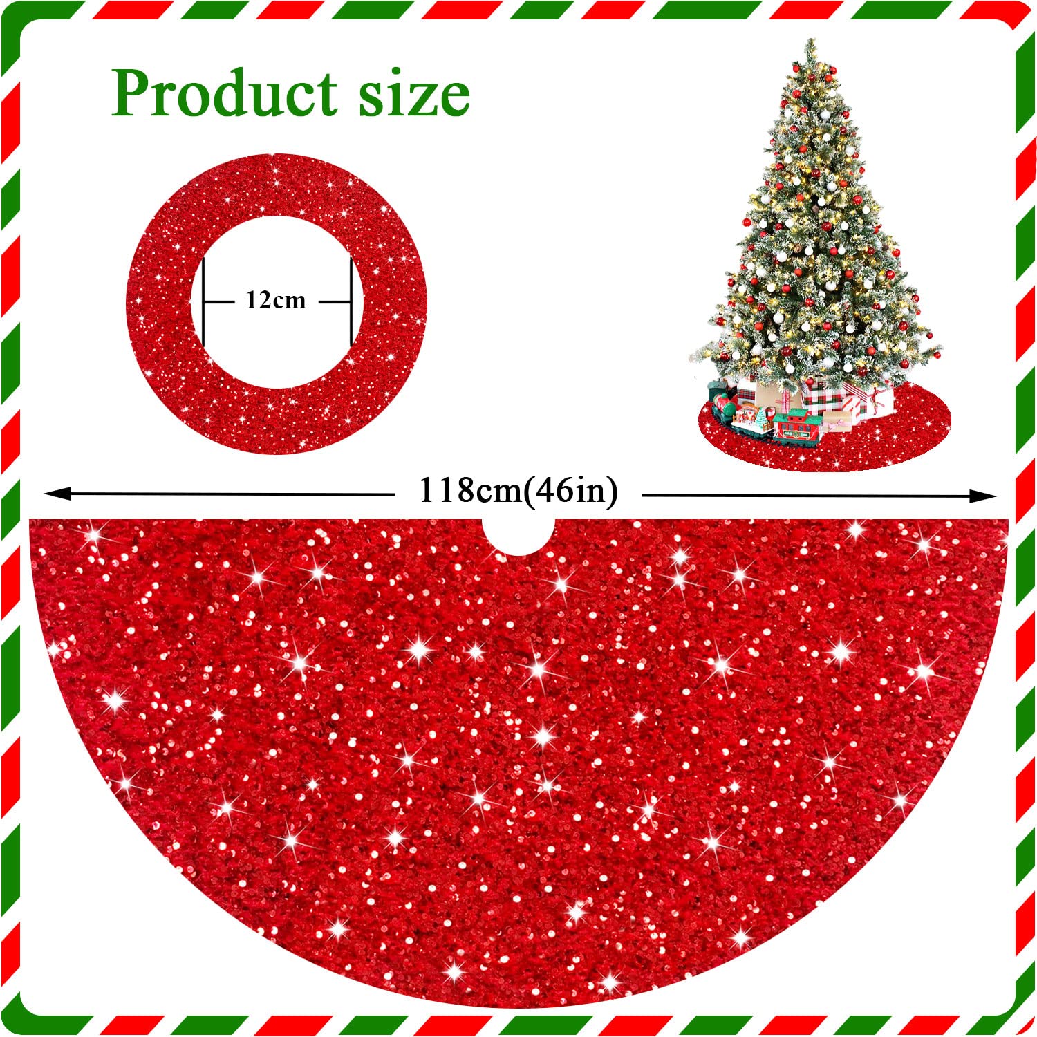 Foto 5 pulgar | Falda Para Árbol De Navidad Fanproms Con Lentejuelas De Terciopelo Rojo 116 Cm - Venta Internacional.