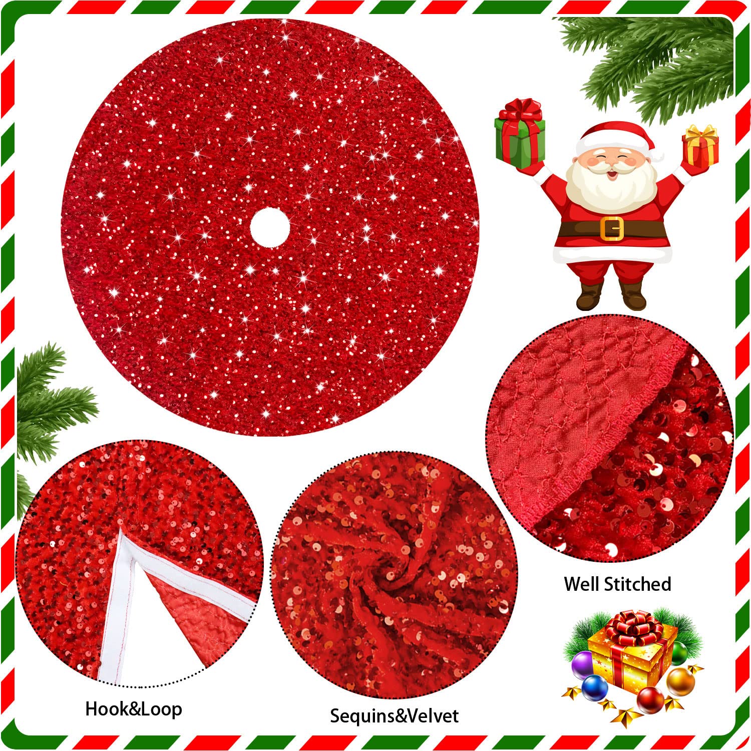 Foto 6 pulgar | Falda Para Árbol De Navidad Fanproms Con Lentejuelas De Terciopelo Rojo 116 Cm - Venta Internacional.