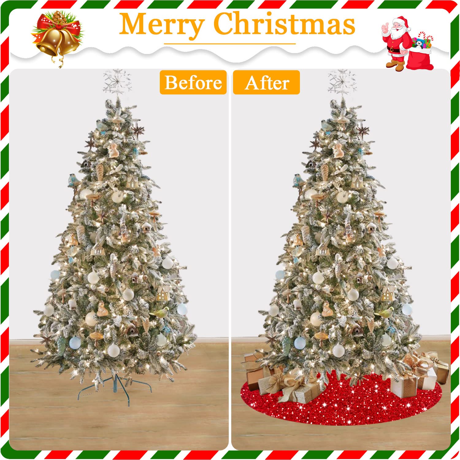 Foto 7 pulgar | Falda Para Árbol De Navidad Fanproms Con Lentejuelas De Terciopelo Rojo 116 Cm - Venta Internacional.