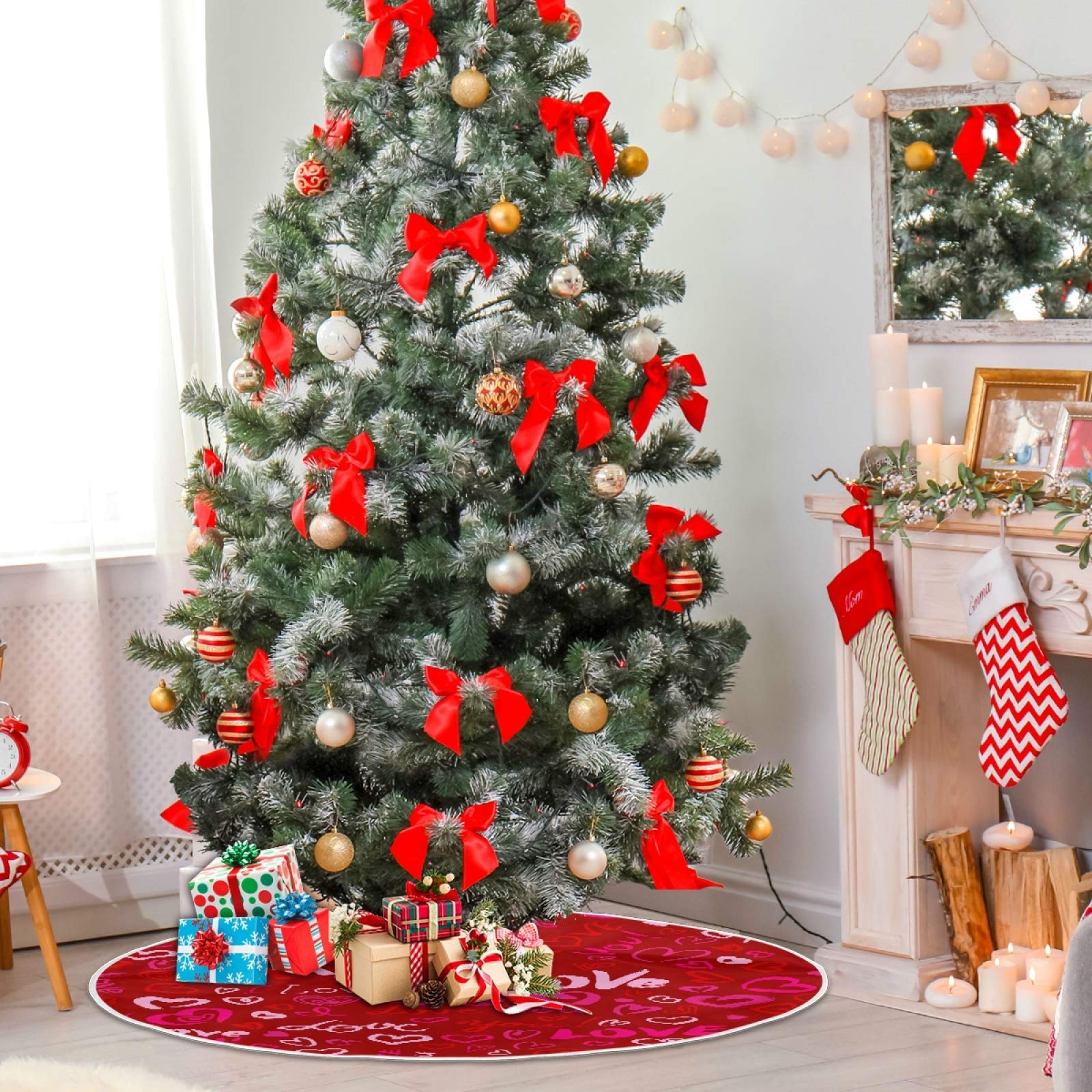 Foto 4 | Falda Con Forma De Árbol De Navidad Moudou Love Heart, Poliéster, 90 Cm - Venta Internacional.