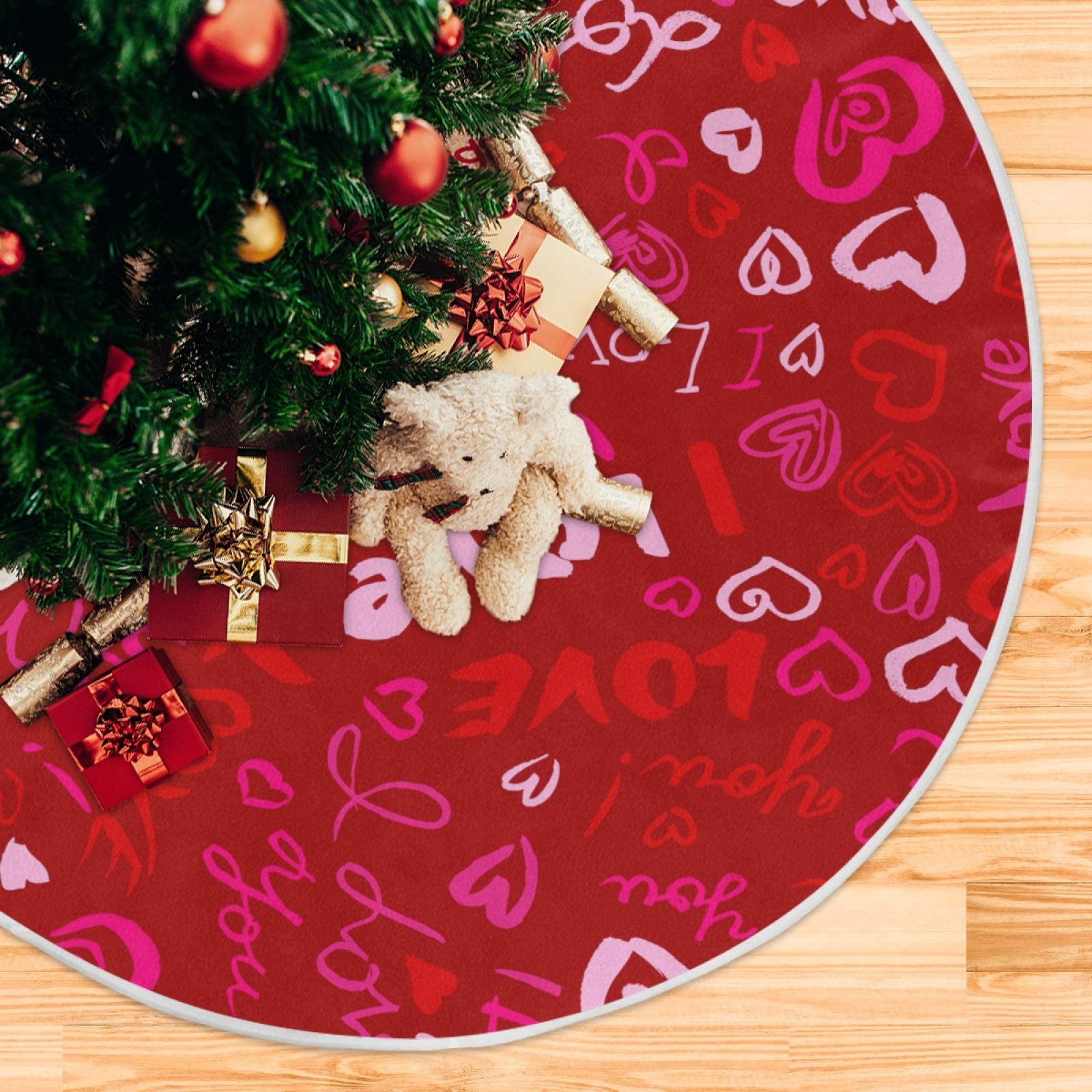 Foto 6 pulgar | Falda Con Forma De Árbol De Navidad Moudou Love Heart, Poliéster, 90 Cm - Venta Internacional.