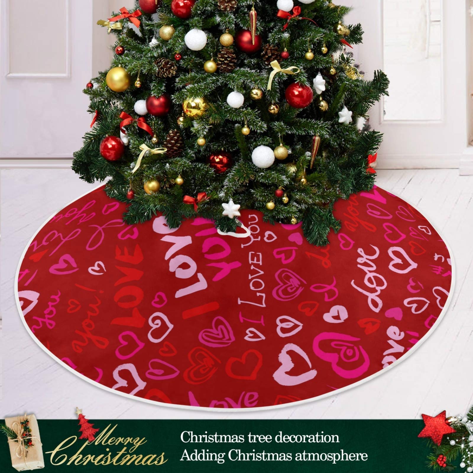 Foto 7 pulgar | Falda Con Forma De Árbol De Navidad Moudou Love Heart, Poliéster, 90 Cm - Venta Internacional.