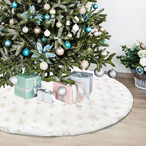 Foto 1 | Falda Para Árbol De Navidad Dremisland, Piel Sintética Blanca Y Dorada, 122 Cm - Venta Internacional.