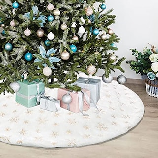 Foto 1 | Falda Para Árbol De Navidad Dremisland, Piel Sintética Blanca Y Dorada, 122 Cm - Venta Internacional.