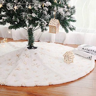 Foto 2 | Falda Para Árbol De Navidad Dremisland, Piel Sintética Blanca Y Dorada, 122 Cm - Venta Internacional.