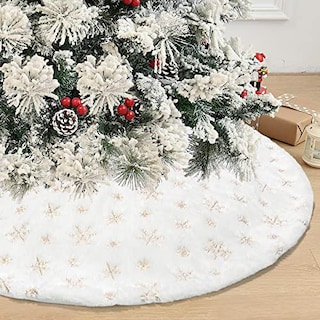 Foto 6 | Falda Para Árbol De Navidad Dremisland, Piel Sintética Blanca Y Dorada, 122 Cm - Venta Internacional.