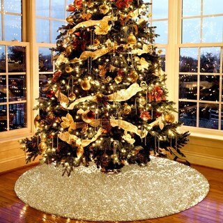 Foto 3 | Falda De Árbol De Navidad Yuboo Con Lentejuelas Doradas De 122 Cm Para Decoración Navideña - Venta Internacional.
