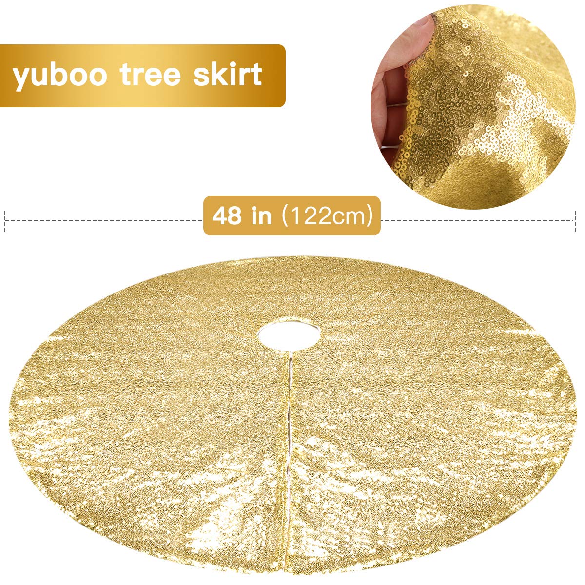 Foto 5 pulgar | Falda De Árbol De Navidad Yuboo Con Lentejuelas Doradas De 122 Cm Para Decoración Navideña - Venta Internacional.