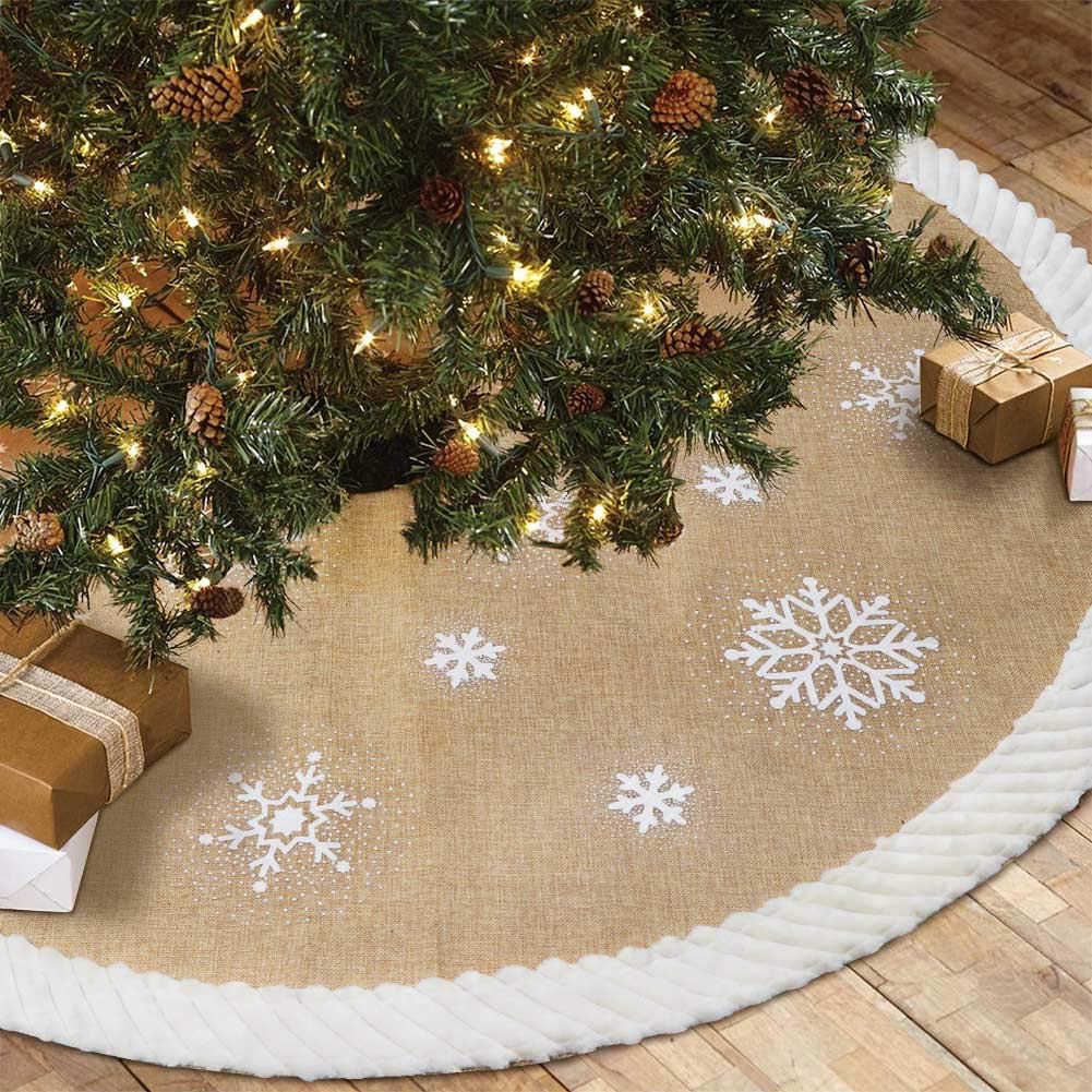 Foto 2 pulgar | Falda De Arpillera Aerwo Para Árbol De Navidad, 122 Cm, Con Copos De Nieve - Venta Internacional.