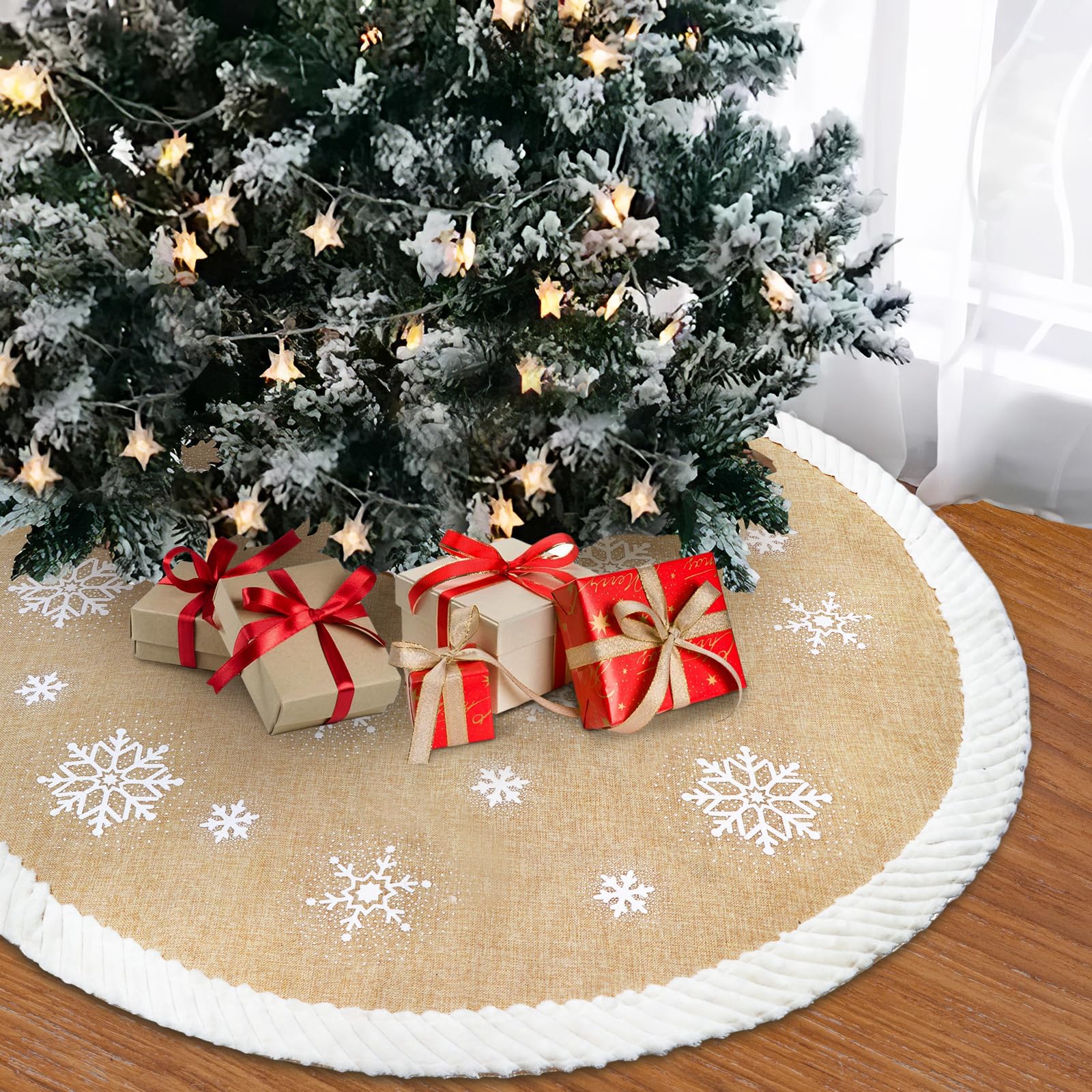 Foto 3 pulgar | Falda De Arpillera Aerwo Para Árbol De Navidad, 122 Cm, Con Copos De Nieve - Venta Internacional.