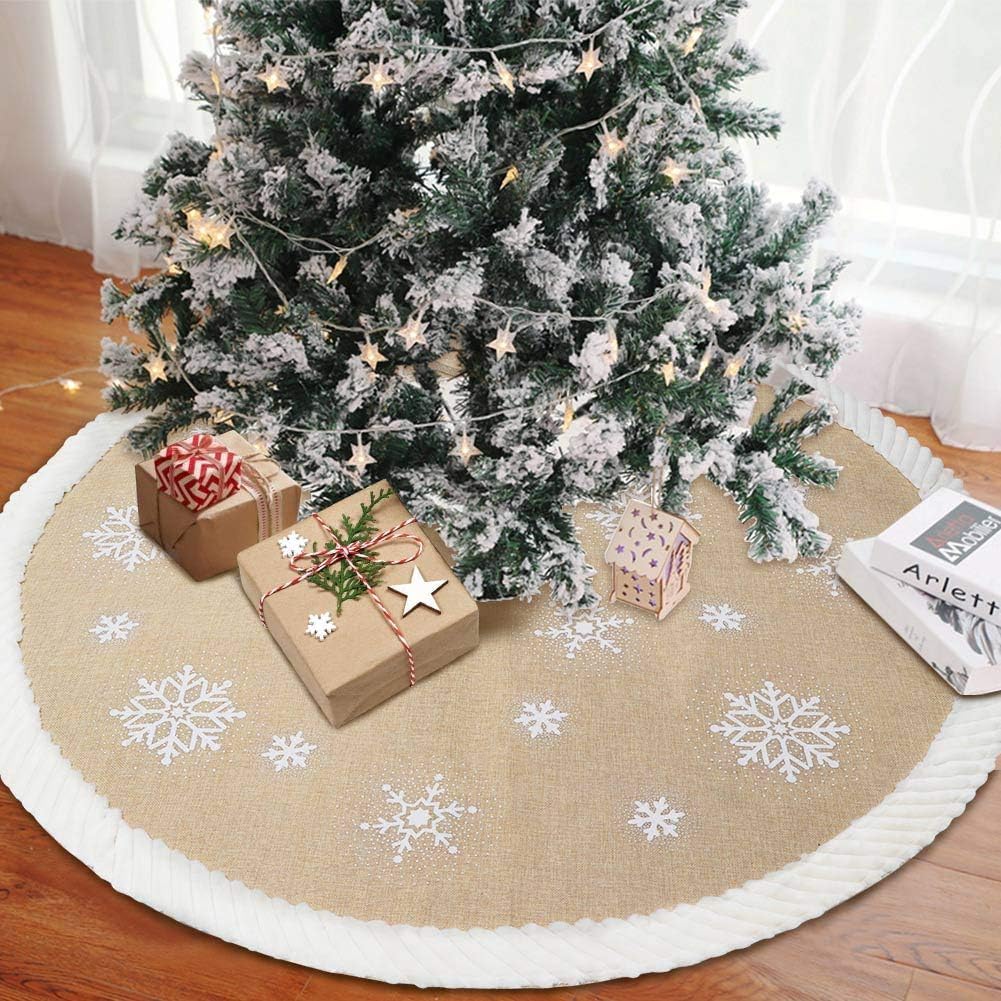 Foto 6 pulgar | Falda De Arpillera Aerwo Para Árbol De Navidad, 122 Cm, Con Copos De Nieve - Venta Internacional.