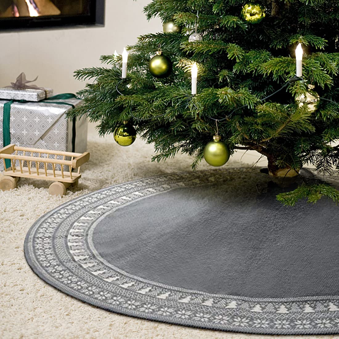 Foto 6 pulgar | Falda Dremisland Luxury Para Árbol De Navidad, Tejida Con Cable, Gris - Venta Internacional.