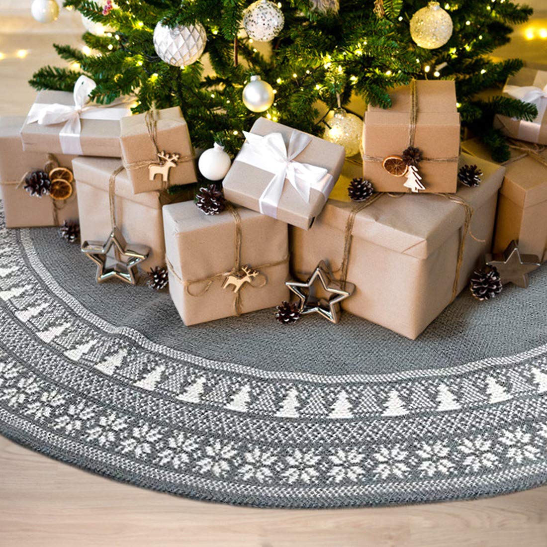 Foto 7 | Falda Dremisland Luxury Para Árbol De Navidad, Tejida Con Cable, Gris - Venta Internacional.