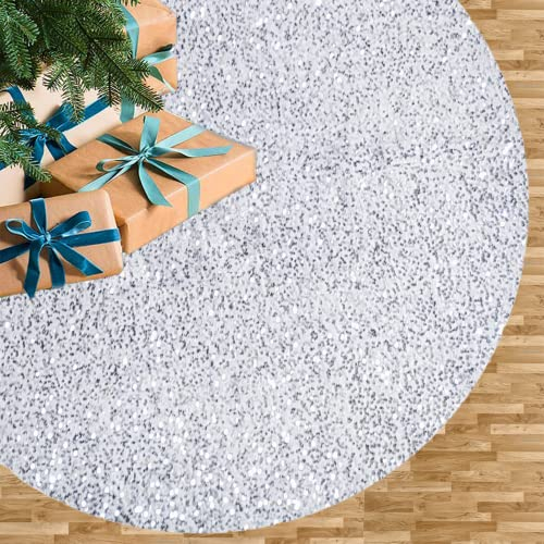Foto 2 pulgar | Falda De Árbol De Navidad Fuhsy De Terciopelo Blanco/plateado De 90 Cm Con Lentejuelas - Venta Internacional.