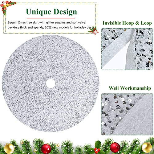 Foto 4 pulgar | Falda De Árbol De Navidad Fuhsy De Terciopelo Blanco/plateado De 90 Cm Con Lentejuelas - Venta Internacional.