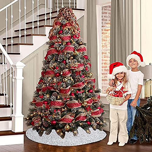 Foto 5 pulgar | Falda De Árbol De Navidad Fuhsy De Terciopelo Blanco/plateado De 90 Cm Con Lentejuelas - Venta Internacional.