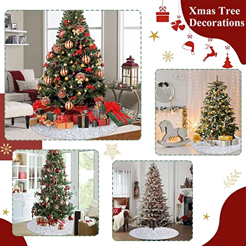 Foto 6 pulgar | Falda De Árbol De Navidad Fuhsy De Terciopelo Blanco/plateado De 90 Cm Con Lentejuelas - Venta Internacional.