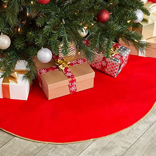 Foto 3 pulgar | Falda Juvale Para Árbol De Navidad, Color Rojo Liso Con Ribete Dorado, 107 Cm - Venta Internacional.