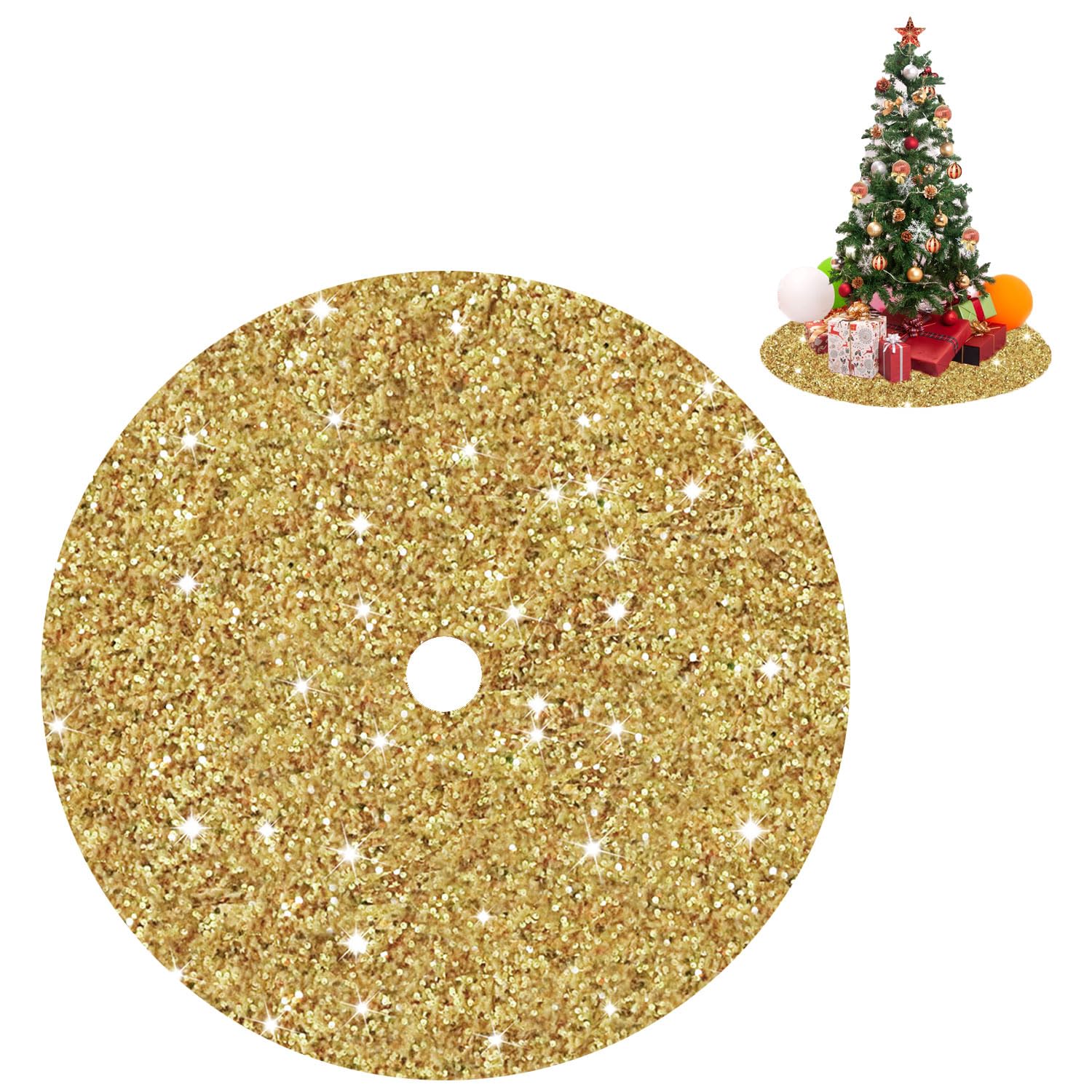 Foto 2 pulgar | Falda Para Árbol De Navidad Fuhsy, Terciopelo Con Lentejuelas Doradas, 120 Cm - Venta Internacional.