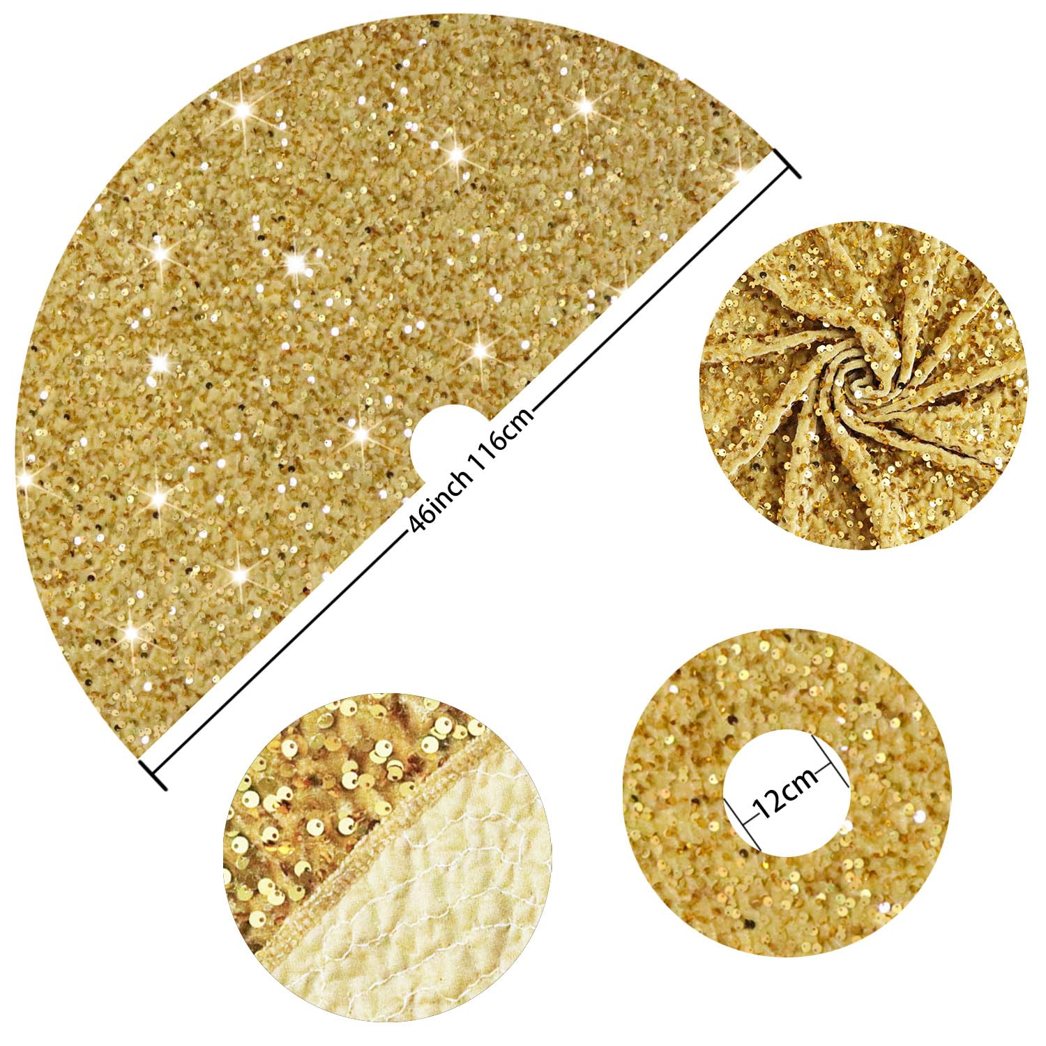 Foto 4 pulgar | Falda Para Árbol De Navidad Fuhsy, Terciopelo Con Lentejuelas Doradas, 120 Cm - Venta Internacional.
