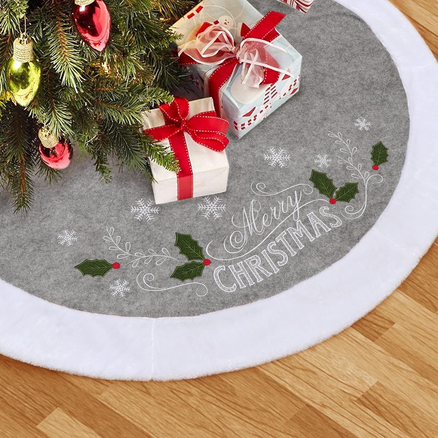 Foto 2 pulgar | Falda Xamshor Bordada Con Forma De Copo De Nieve Gris De 80 Cm Para Árbol De Navidad - Venta Internacional.