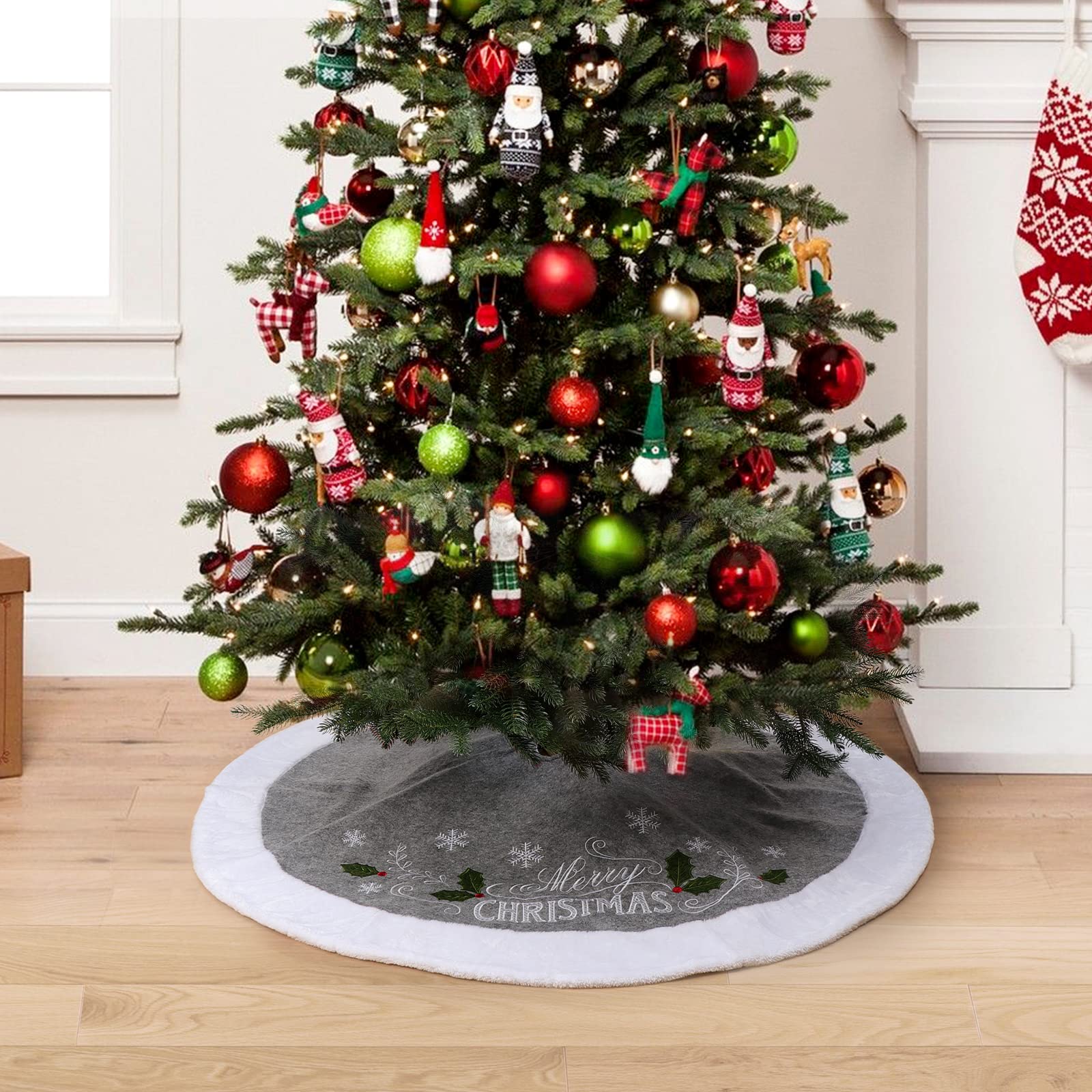 Foto 7 pulgar | Falda Xamshor Bordada Con Forma De Copo De Nieve Gris De 80 Cm Para Árbol De Navidad - Venta Internacional.