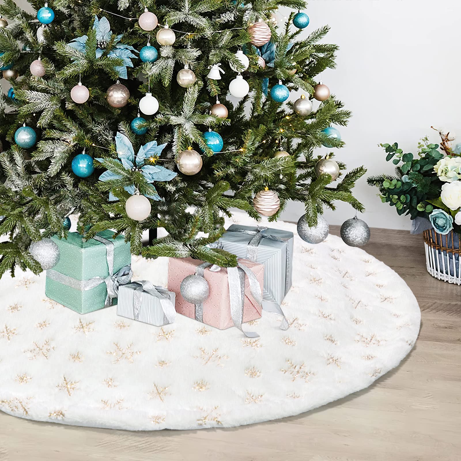 Foto 2 pulgar | Falda Dremisland Para Árbol De Navidad, Piel Sintética Blanca Y Dorada, 90 Cm - Venta Internacional.
