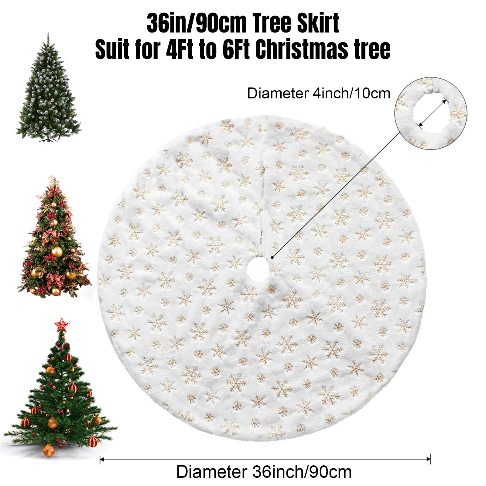 Foto 5 | Falda Dremisland Para Árbol De Navidad, Piel Sintética Blanca Y Dorada, 90 Cm - Venta Internacional.