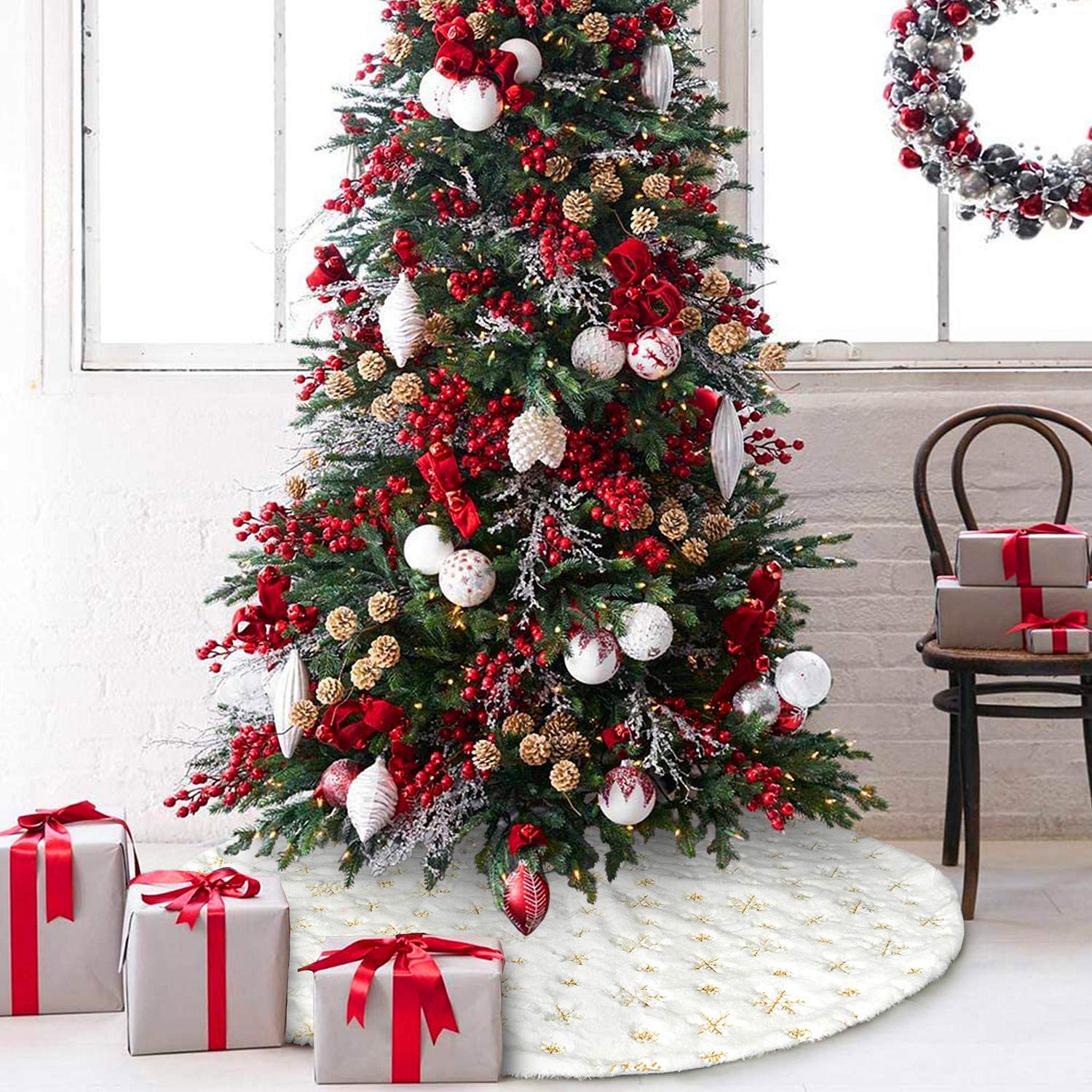 Foto 8 pulgar | Falda Dremisland Para Árbol De Navidad, Piel Sintética Blanca Y Dorada, 90 Cm - Venta Internacional.