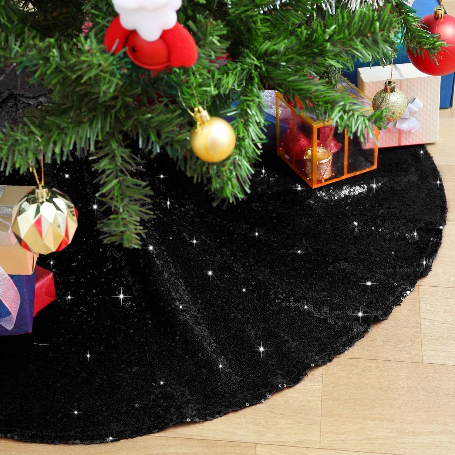 Falda B-cool Para Árbol De Navidad, Lentejuelas Negras, 122 Cm De Diámetro - Venta Internacional. $619
