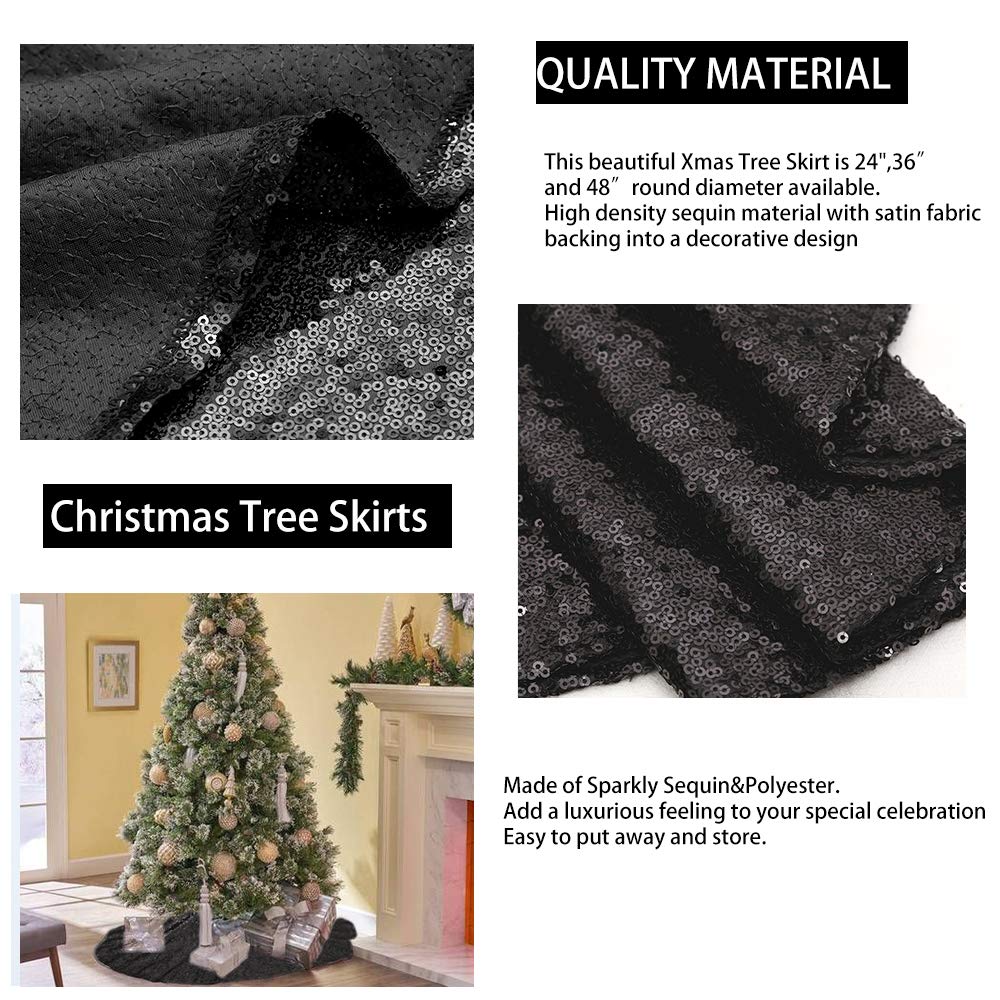 Foto 5 pulgar | Falda B-cool Para Árbol De Navidad, Lentejuelas Negras, 122 Cm De Diámetro - Venta Internacional.