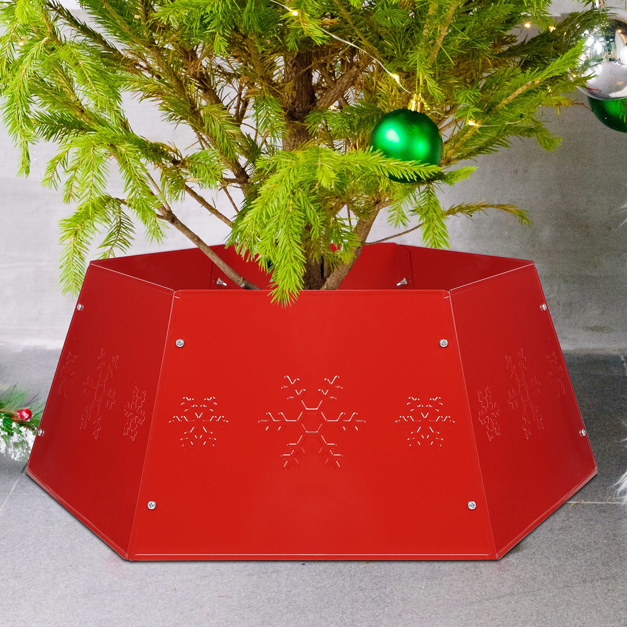 Foto 4 pulgar | Anillo Para Árbol De Navidad Forup De Metal Rojo Con Diseño De Copos De Nieve 3d - Venta Internacional.