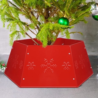Foto 3 | Anillo Para Árbol De Navidad Forup De Metal Rojo Con Diseño De Copos De Nieve 3d - Venta Internacional.