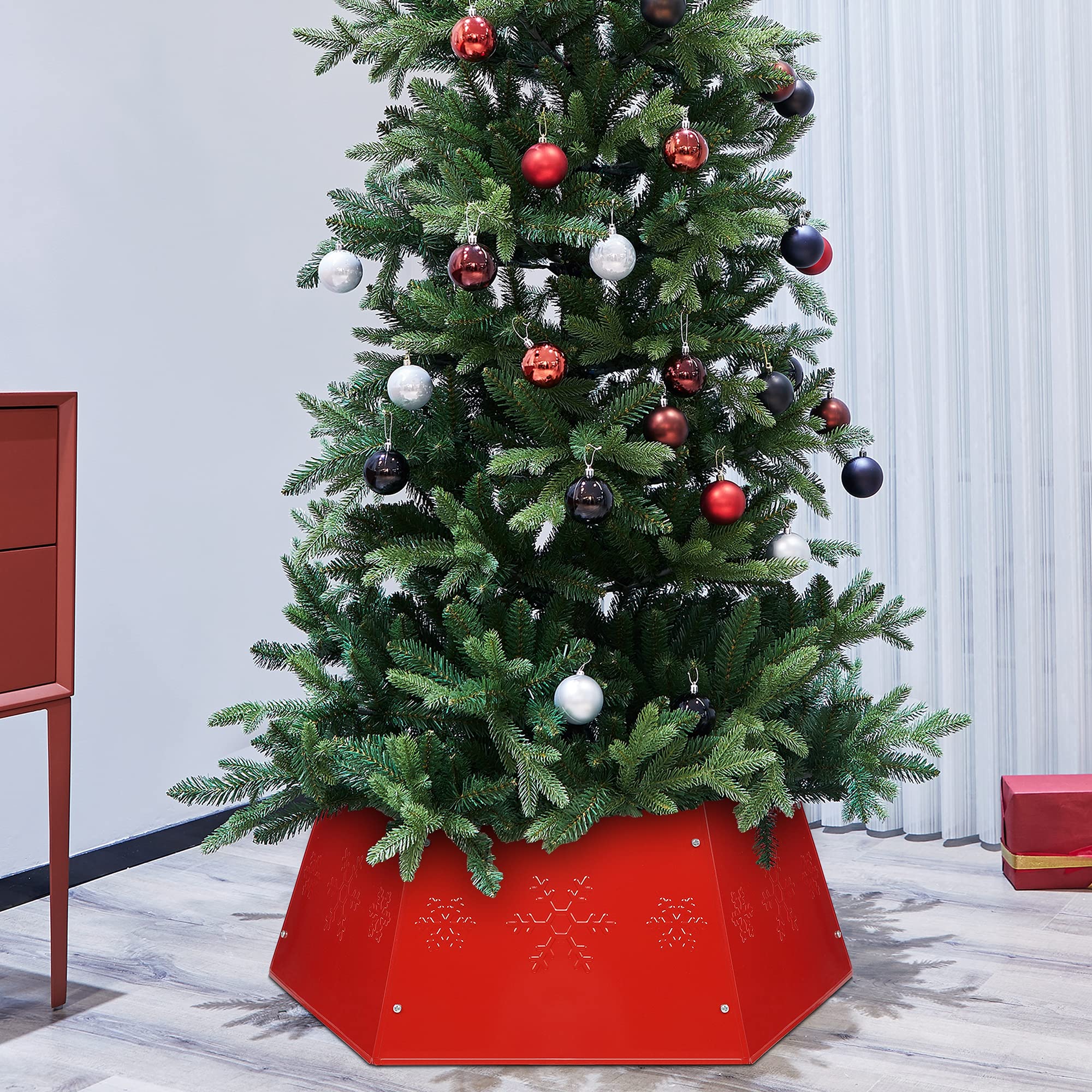 Foto 5 | Anillo Para Árbol De Navidad Forup De Metal Rojo Con Diseño De Copos De Nieve 3d - Venta Internacional.