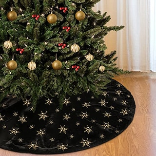 Foto 1 | Falda Para Árbol De Navidad Amidaky, Piel Sintética Negra Y Dorada, 122 Cm - Venta Internacional.