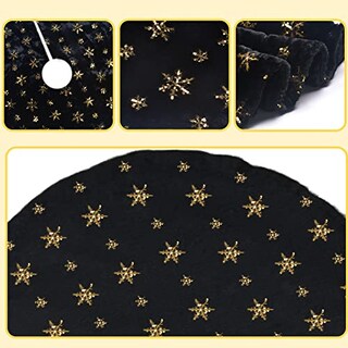 Foto 3 | Falda Para Árbol De Navidad Amidaky, Piel Sintética Negra Y Dorada, 122 Cm - Venta Internacional.