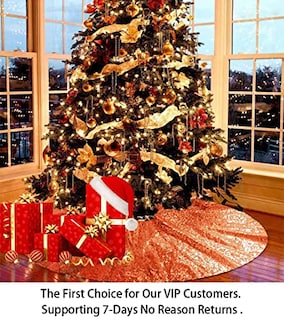 Foto 6 | Falda Para Árbol De Navidad, Lentejuelas Shinybeauty, 122 Cm, Color Naranja - Venta Internacional.