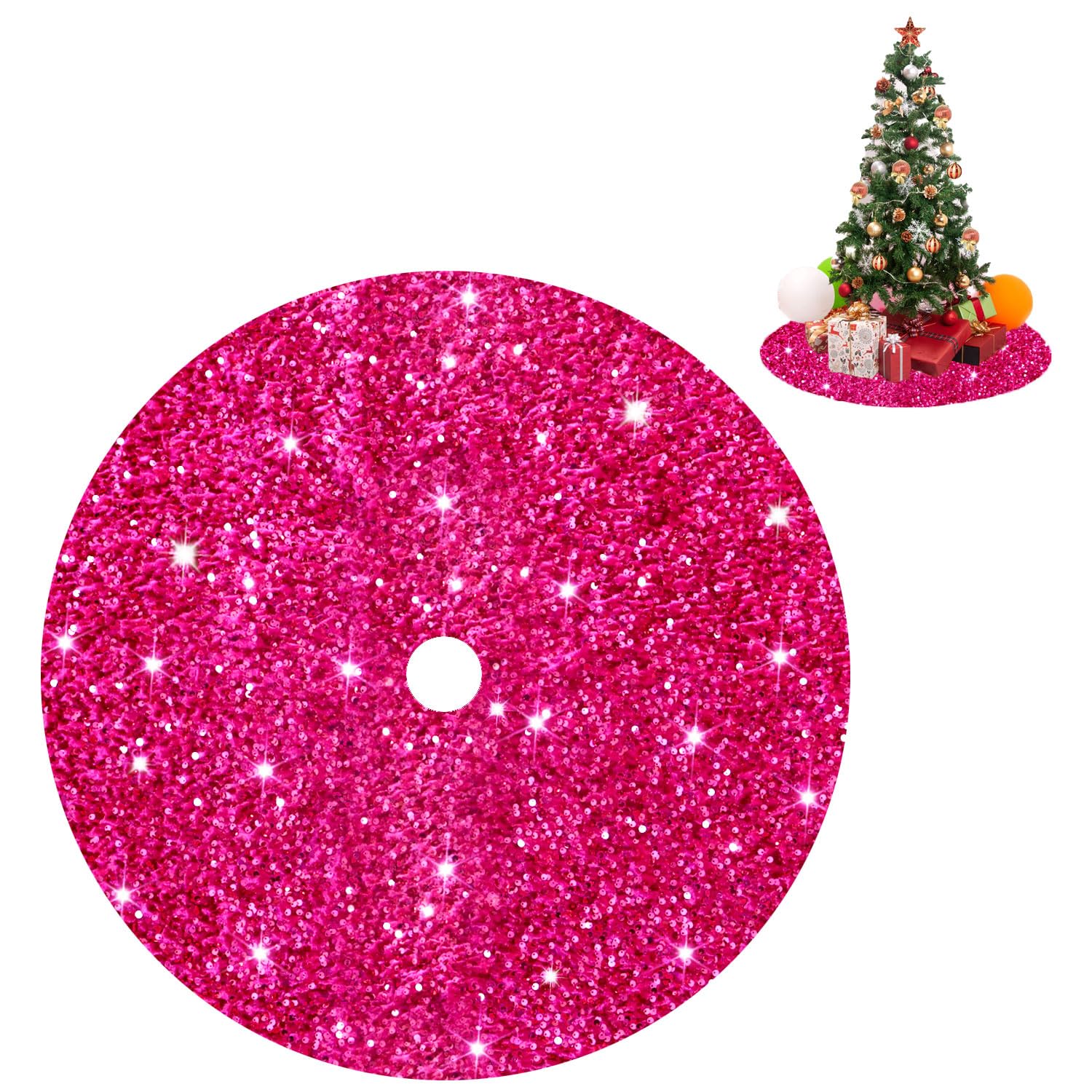 Foto 2 pulgar | Falda De Árbol De Navidad Fuhsy Con Lentejuelas, 36 Cm, Terciopelo Rosa Intenso - Venta Internacional.
