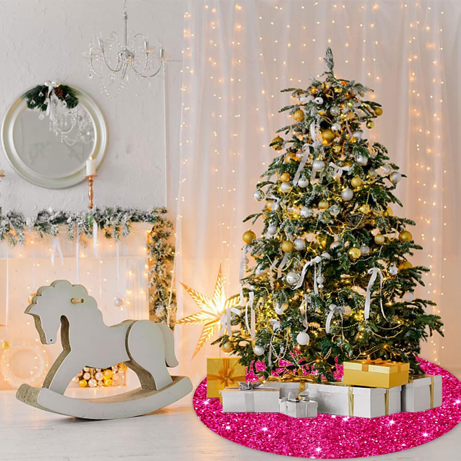 Foto 3 pulgar | Falda De Árbol De Navidad Fuhsy Con Lentejuelas, 36 Cm, Terciopelo Rosa Intenso - Venta Internacional.
