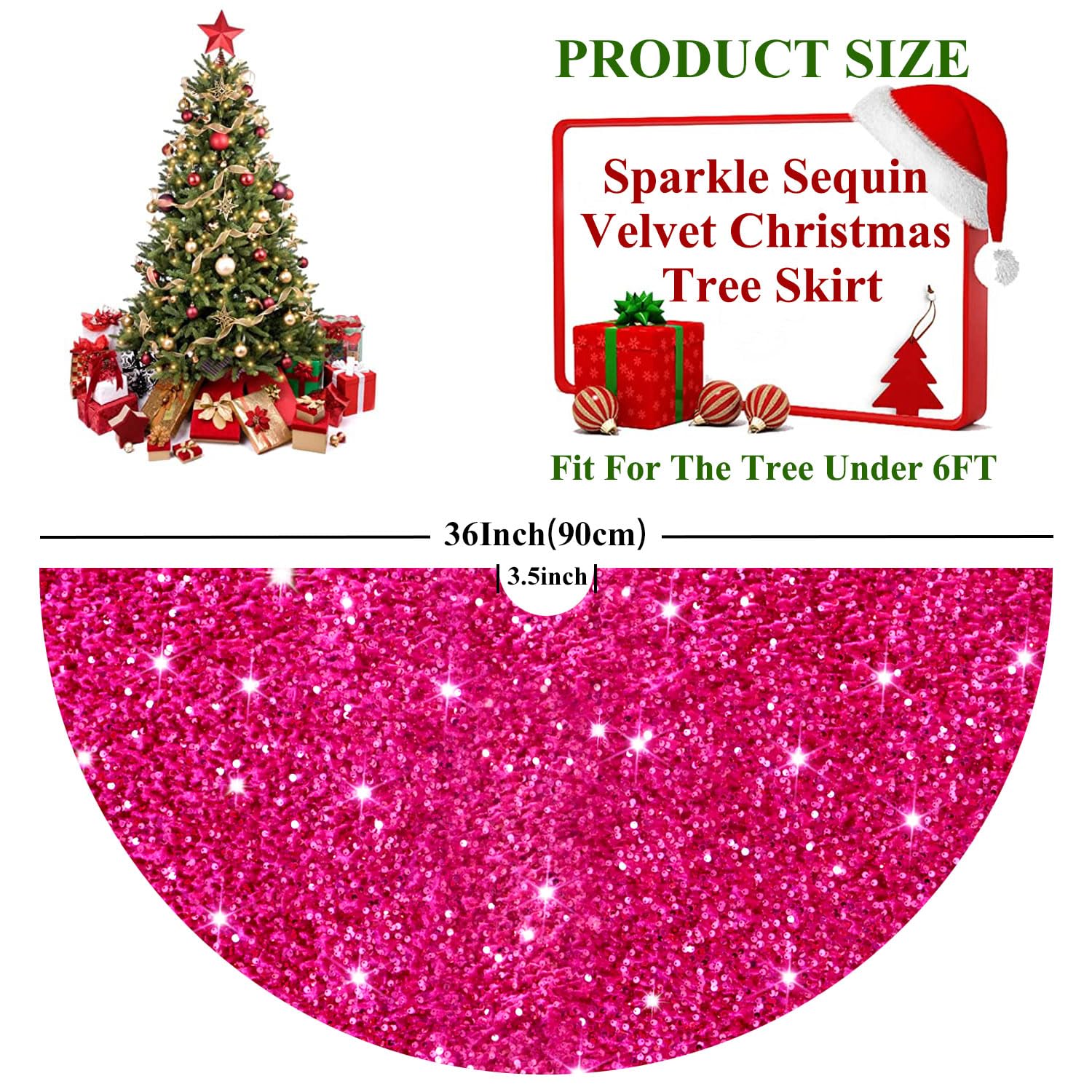 Foto 4 pulgar | Falda De Árbol De Navidad Fuhsy Con Lentejuelas, 36 Cm, Terciopelo Rosa Intenso - Venta Internacional.