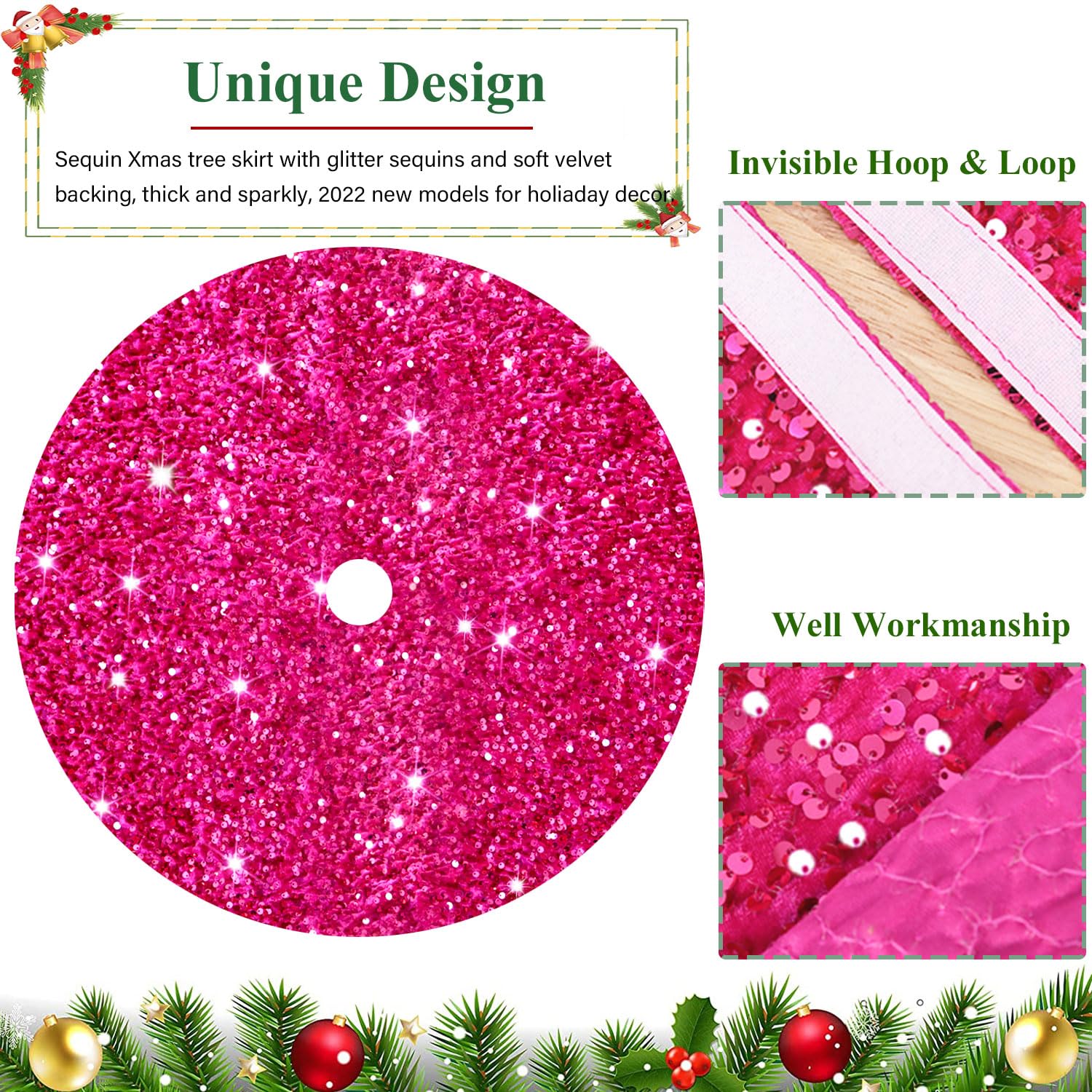 Foto 5 pulgar | Falda De Árbol De Navidad Fuhsy Con Lentejuelas, 36 Cm, Terciopelo Rosa Intenso - Venta Internacional.