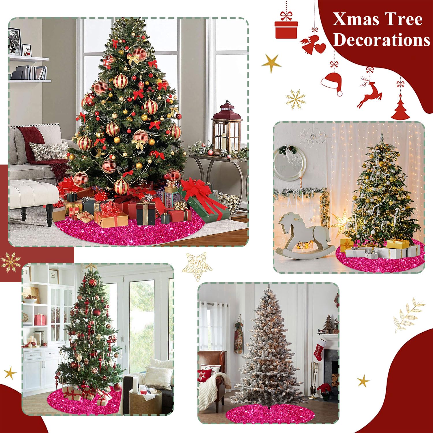 Foto 5 | Falda De Árbol De Navidad Fuhsy Con Lentejuelas, 36 Cm, Terciopelo Rosa Intenso - Venta Internacional.