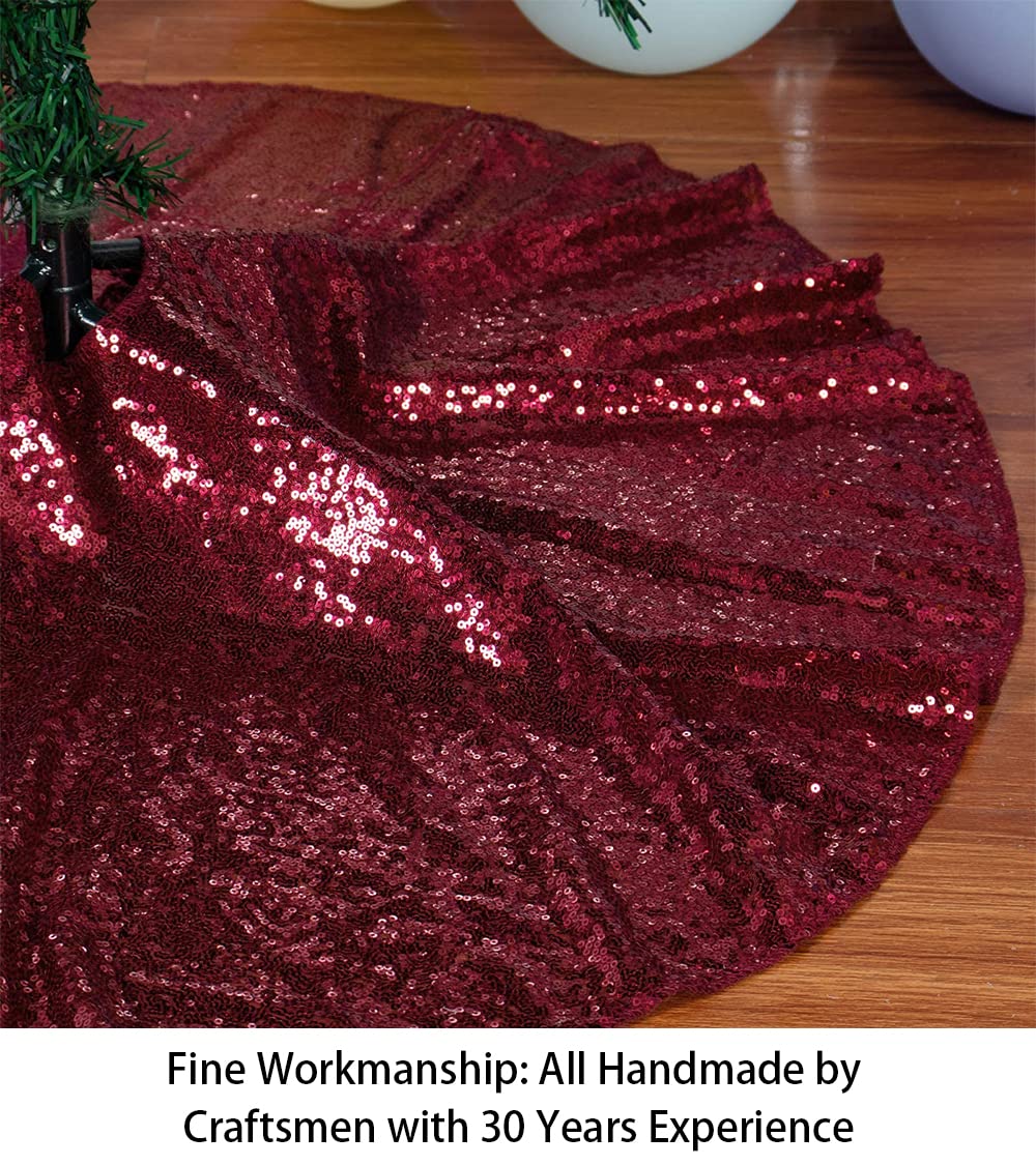 Foto 4 pulgar | Falda Para Árbol De Navidad Con Lentejuelas Shinybeauty, 21 Cm, Color Burdeos - Venta Internacional.
